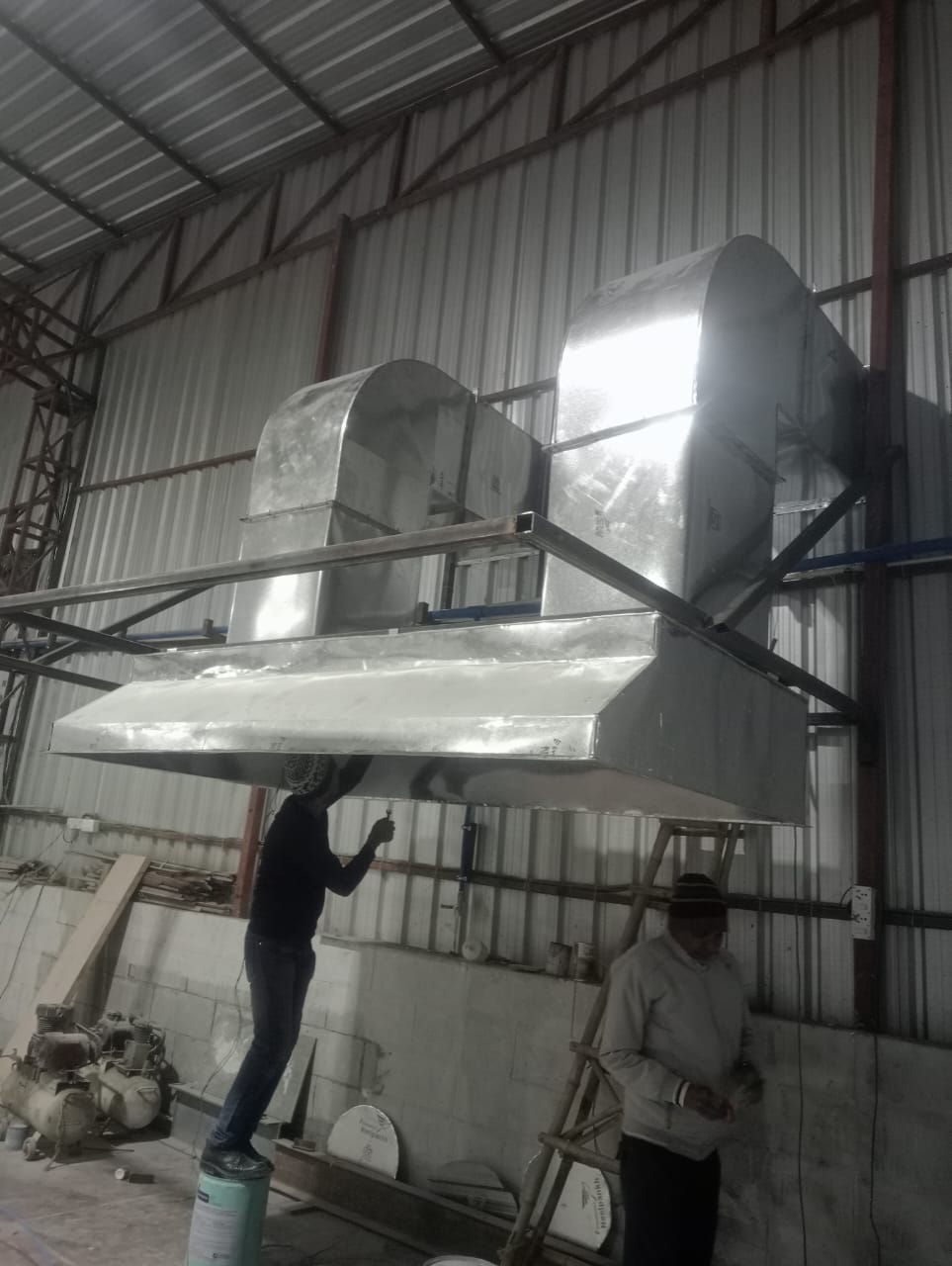 Industrial HVAC duct hood installation